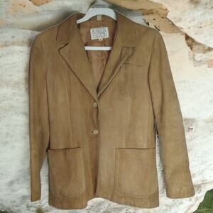 Vintage Karen Silton Women’s Suede Blazer Jacket Size 14 Brown Chestnut